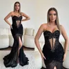 Sirène noire sexy élégante robe de bal chérie divisé les perles d'illusion