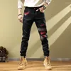 Męskie dżinsy rozciągają złamane spodnie chude man kowbojskie spodnie elastyczne z otworami Slim Fit podarta Zryta ciasna rura stylowa w XS