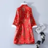 Hanfu Qipao Traditional Chinese Dress Cotton Jacket Coat Womens Clothing Thickened Padded Winter Festive Elegant Red Cheongsam 240226