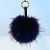 Keychains y Real Fur Ball Keychain Puff Craft Diy Pompom Black Pom Keyring UK Charm Women Bag Accessoires Gift6251236