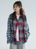 Plaid Shirts Women Contrast Color American Retro Nostalgic Baggy Slouchy Long Sleeve Streetwear All-match Ladies Clothing Autumn 240202