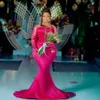 Fuchsia plus size aso ebi prom klänningar sjöjungfru illusion långa ärmar aftonklänningar formella klänningar för svarta kvinnor pärla tyll födelsedagsklänningar engagemang klänningar nl526