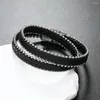 Charm Bracelets 2024 Leather Bracelet For Men Fashion Full Rhineston Personalized Wearing Magnetic Buckle Birthday Gift