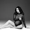 Maternity Dress For Photoshoot Women Y2K Ruffle Sexy Sheer Mesh See Through Beach Long Sleeve Tube Tie Front Pregnancy Bodycon