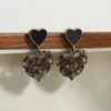 Dangle Earrings AENSOA Geometric Black Enamel Crystal Double Heart Drop Shiny Rhinestone Love For Women State