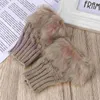 Cykelhandskar 2 Set Womens Fur Mockes Mitten Autumn and Winter Half Finger Miss Warm