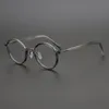 最高品質の日本の手作りの超軽量レトロラウンドグラスフレームメン眼鏡女性光学処方術眼振レンズ240126