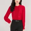 Women's Blouses Real Silk Red White Shirt Spring Autumn Elegant And For Women Long Sleeve Office Lady Solid Blouse Tops