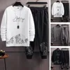 Męskie dresy 2PCS/Set Men Autumn Winter Casual Tracksuit Mountain Print Bluza z długim rękawem