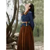 TwoPiece Matching Sets for Women Velvet Skirt and Denim Coats Cropped Top Suit Casual Outfits Fall 240202