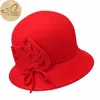 Berets mulheres inverno feltro chapéu cloche com coração guarnição e bowknot cinto strass chapéus para elegante W10-4390