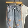 Jeans da uomo Pantaloni corti rotti con fori Pantaloni da cowboy uomo Strappati Harem Strappati Primavera Autunno Estate Impilati Taglie forti Lavati