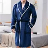 Men's Sleepwear Men Bathrobe Fleece Winter Warm Flannel Robe Plush Shawl Male Bath Lounge Nightgown