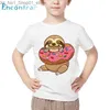 T-Shirts für Kinder, Cartoon-Faultier/Mops in rosa Donut-Aufdruck, lustiges T-Shirt für Babys, Sommer-Tops, Jungen und Mädchen, weißes, weiches T-Shirt Q240218