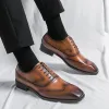 Lace Up Spring Oxford Men British Style Formal Party Pointed Business Designer Plaid Handmade Leather Casual Shoes