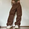 Femmes décontracté Joggers Tech pantalon Vintage solide taille basse cordon Baggy pantalon Y2K jambe large pantalons de survêtement Streetwear Cargo pantalon 240124