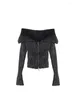 Women's Sweaters Black Cut-out Off-Shoulder Double Zipper Sweater Spring And Autumn Slim Short Long Sleeve Bottoming Top 1Pc