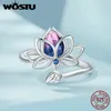 Cluster Rings Wostu 925 Sterling Silver Lotus Flower Ring With Purple Glass For Women Wedding Party Daily Gift Justerbara fina smycken