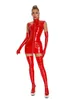 Casual Dresses Sexiga kvinnors patentläder Front Zipper Crotch Bodycon Wet Look Pole Dance Latex Catsuit Rave Bar Party Clubwear