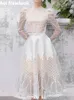 Party Dresses Aoi Elegant White Lace Two Pieces Set Women Spring Summer A-Line Embroidery Hollow Top And Skirt Fashion Evening Dress