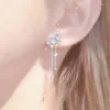 Boucles d'oreilles en Zircon pour femmes, bijoux de fête, délicat, lune, papillon, pompon, cristal exquis coréen, asymétrique, bijoux de fête pour filles