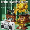 Blocos de cidade mini retrô, mobiliário doméstico, máquina de costura, modelo de telefone, blocos de construção, amigos, fonógrafo, tijolos, brinquedos para crianças, presentes