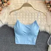 Camisoles Réservoirs Spaghetti Soie Construit Femmes Top Sexy Sans Manches Glace Épaule Camisole Dans Les Hauts De Sport Crop Off Sangle Sous-Vêtements Soutien-Gorge D'été