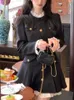 Autunno francese vintage mini abito donna moda coreana elegante festa femminile manica lunga dolce pezzo unico 240202