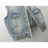 Damesvesten Vintage Lichtblauw Gerafeld O-hals Denim Vest Damesvest Cowboy Mouwloos Jasje Lente Herfst Losse Korte Jeans Vrouwelijk