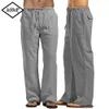 Мужские хлопковые льняные брюки, свободные крутые повседневные длинные брюки, длинные брюки с эластичной резинкой на талии, повседневные уличные брюки большого размера, легкие брюки 240125
