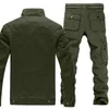 Büyük boy 6xl askeri setler erkekler bahar sonbahar askeri bombardıman ceketlerimulti-pocket kargo pantolon 2 adet set rüzgar geçirmez uçuş katları 240131