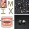 Ouro Branco Ouro Iced Out AZ Carta Personalizada Grillz Dentes Cheios de Diamante DIY Fang Grills Tampa de Dente Inferior Hip Hop Dental Boca Dentes7713609