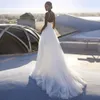 High Slits A Line Dresses Spaghetti Strap Bead Summer Bridal Lace Appliques Beach Wedding Gowns 328 328