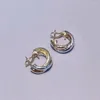 Stud Earrings 2024 Sterling Silver High Quality 3 Ring Color Brands Women's Accessories18k Gold True Pure Jewellery Fashion