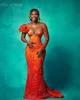 2024 ASO EBI Orange Sirène Prom Dress Crystals Crystals paillettes Sexy Evenant Formal Fête Deuxième réception Robes de fiançailles d'anniversaire Robe de Soiree ZJ53