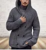 Herrtröjor män höst vinter mode tjock varm huva krage stickad tröja manlig casual lös dubbelbröst lapelrock