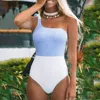 Damen-Bademode, einfarbig, einteilig, Blockanzug, Badeanzug, schulterfrei, für Damen, One-Shoulder-Badebekleidung, Tankinis-Set, Häkel-Bikini