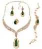 Conjuntos de joias de casamento com pedras preciosas verdes diamante colar pulseira brinco anel banhado a ouro 18K2026302