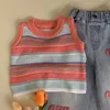 Girls' Knitted Waistcoat Spring New Little Girl Colored Striped Sleeveless Vest with All Fashion Jeans