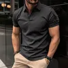 Polos masculinos 2024 camisa polo explosiva braço bolso verão botão-para baixo lapela negócios casual camiseta de manga curta