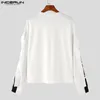 Męskie koszulki Męskie koszulę Patchwork Lace Up O-Neck Streetwear Długie rękaw Koreańskie topy 2024 LUSKIE STYLI STAWNE ODPOWIEDZI
