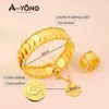 Bangle Árabe Moeda Conjunto de Jóias 24k Banhado A Ouro Médio Oriente Dubai Turco Pulseira Anel Define Mulher Luxo Casamento Vintage