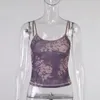 Débardeurs pour femmes Vintage des années 2000 Motif floral Violet Crop Tops Y2K Esthétique Été Spaghetti Straped Dos Nu Mesh Cami Mignon Sans Manches