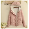 Trenchs de femmes manteaux rose Kawaii Parka coréen hiver femmes veste joyeuse mignonne jeune fille tenue avec capuche courte épaisse