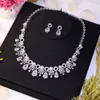 Gorgeous Cubic Zirconia Stone Pearl Choker Necklace Earrings Set for Women Wedding Bridal Costume Jewelry 240119