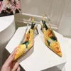 Women Slingback 95 cm stiletto sukienki Buty nadrukowane skórzane palce skórzane pompki podeszwy zewnętrzne Sandały luksusowe projektanty imprezowe buty wieczorne na wysokim obcasie 35-42 z pudełkiem