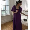 Party Dresses Women's Summer Flimsy Loose Dress Square Collar Wide Waisted Butterfly Sleeve Maxi Sundress Korea Style 5 Colors