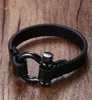Bracelet en cuir pour hommes en acier inoxydable à vis Ancla Shackles en noir bracelet de surfeur marin nautique bracelet bijoux masculins Y1893674006