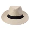 Moda letnie unisex plażowa trilby duża brzeg Jazz Sun Hat Panama Paper Słomka Kobiety Czapka z czarną wstążką 240130