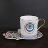 Tumblers Retro Hanging Ear Creative Ceramic Cup Turkish Coffee Cup and Saucer Set Devils Eye Hamsa Hand Dish Dim Sum Mug Boutique Gift T240218